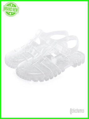 Crystal Jelly Heel Sandals - Women's Summer Beach Flat Sandals